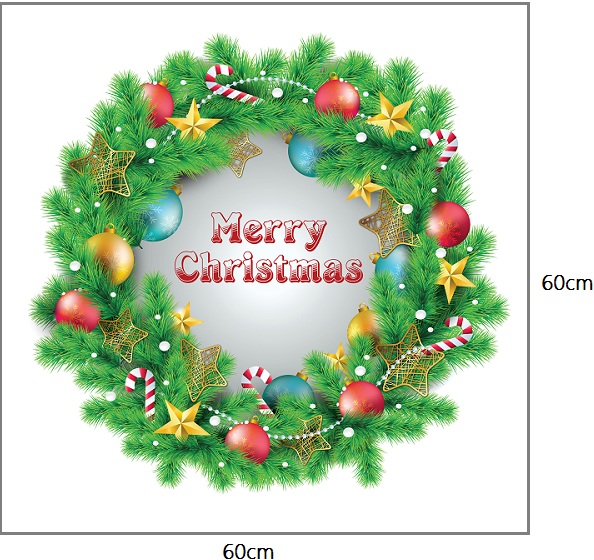 Decal dán tường Vòng nguyệt quế Noel size lớn 60x60 (nền trắng đục)